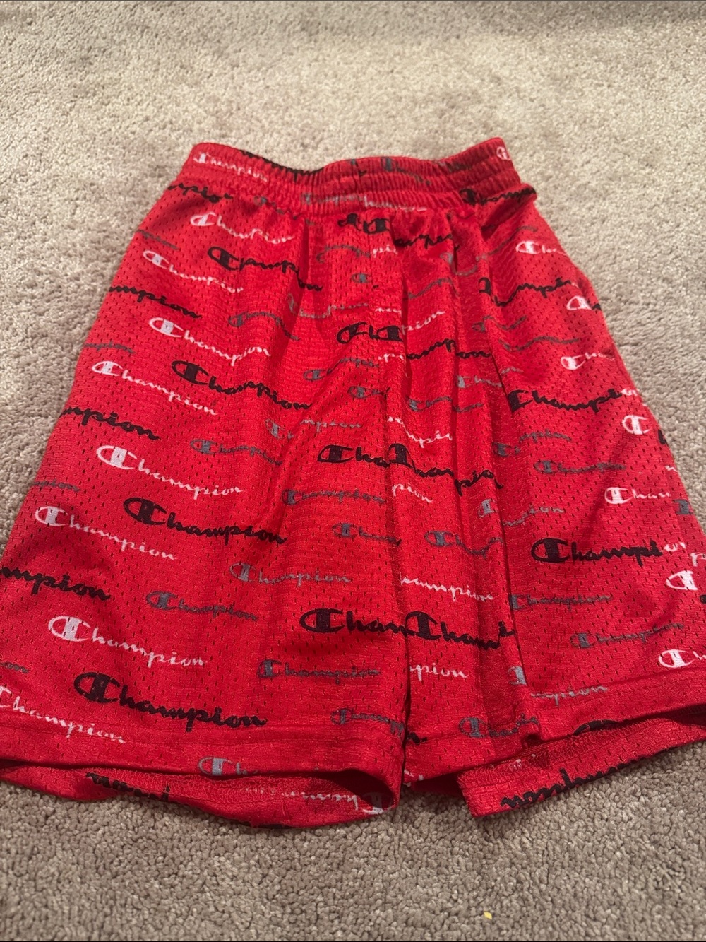 Champion Red All-Over Logo Athletic Shorts